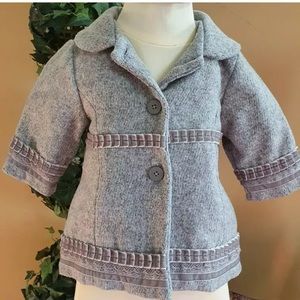 EUC Baby Girl Coat w/ Velvet Trim 0-6M